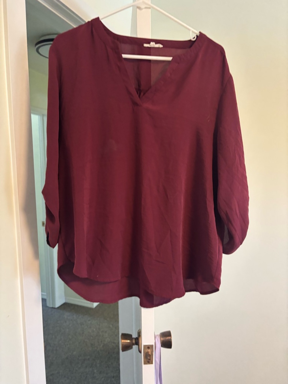 Maurices Burgundy V-Neck Flow Blouse